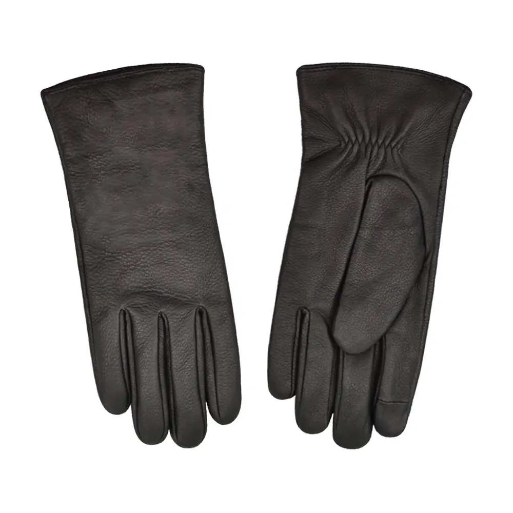 Touch Screen Men's Leather Gloves Black Washed Leather Plus Fleece Gloves Men's Thin Winter Warm Touch Screen