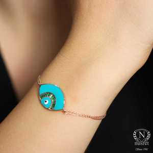 925 Sterling Silver Eye Design Tennis <b>Bracelet</b> with Diamonds <b>Rubies</b> Pearls Religious Charm <b>Bracelets</b> Great for Gifts - Product Image 1
