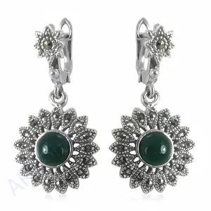 Pendientes de Plata de Ley 925 con Diseño Floral y Piedra Verde para Mujer, Accesorio de Moda - Product Image 3