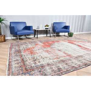 Turkish Vintage <b>Wool</b> Rug 6.6x10 ft Large Rug <b>Red</b> White Floral Patchwork Latex Backing - Product Image 2