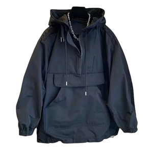 Chaqueta cortavientos de lona transpirable bordada personalizada unisex en blanco y negro con su propio estilo de logotipo y texto - Product Image 4