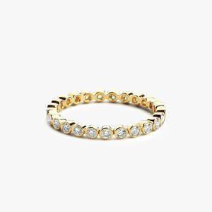 Anillo de Eternidad con Diamantes Cultivados en Laboratorio, Corte Brillante Redondo, Engastados en Bisel, 0.30 Quilates Totales, Color G, Claridad SI, Oro Sólido de 14K, Pieza para Usar en Capas para Novias - Product Image 3