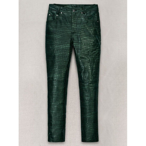 กางเกงหนังทรงไบค์เกอร์สไตล์ใหม่สำหรับผู้ชาย น้ำหนักเบา ทรงตรง สีน้ำตาลอ่อน หนังวัวแท้ ลายเรียบ - Product Image 1