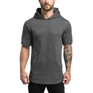 Hot Sale Gym Workout Bodybuilding Half Sleeve <b>Tight</b> Fit Hoodie Wholesale Custom Cheap Short Sleeve Exercise Hoodie - Product Image 5