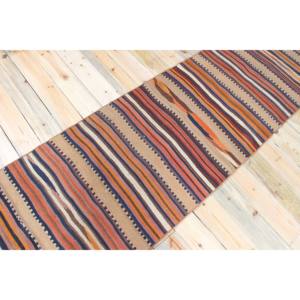 Tapis turc en laine 2,7x9,8 pieds, tapis de couloir vintage, tapis patchwork rayé arc-en-ciel, tapis avec support en latex écologique - Product Image 2