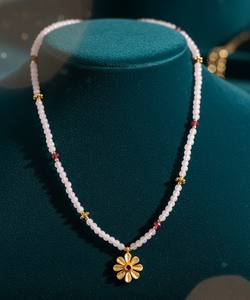 Collier en argent sterling 925 plaqué or avec tourmaline rose, bijoux en pierres précieuses |   Collier en pierre précieuse de tourmaline rose - Product Image 1