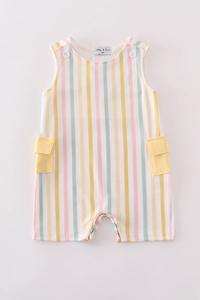 Honeydew Kids <b>Clothing</b> Jonjon <b>Baby</b> Boy Romper Rainbow Stripe Pocket Custom Soft Cotton Washable Embroidered Infant <b>Clothing</b> - Product Image 2