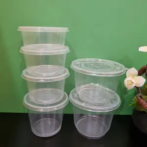 Fornecedor de recipientes descartáveis para almoço, recipientes para comida, recipientes de plástico de formato redondo com tampa, tampa transparente