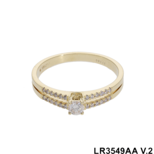 14K Gold Diamond <b>Ring</b> with <b>Split</b> Shank Design Brilliant Round Cut Center Stone and Accent Diamonds - Product Image 1