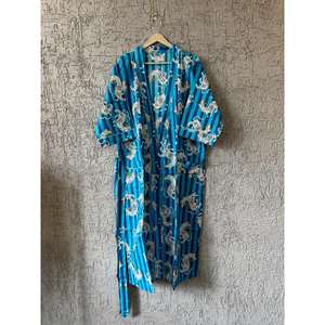 Robe kimono japonaise faite à la main Robe de nuit imprimée tigre pour femmes Coton indien Saison d'été pour demoiselles d'honneur - Product Image 1