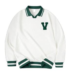 Sudadera de Algodón de Alta Calidad con Cuello Polo, Estilo Francés, Ribete a Rayas, Bordado Chenille, Básica, Deportiva, al por Mayor, OEM - Product Image 1