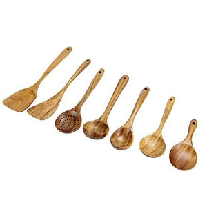 Juego de utensilios de cocina de madera de teca natural para camping, ecológicos, con mango largo y duradero, cucharas de madera - Product Image 1
