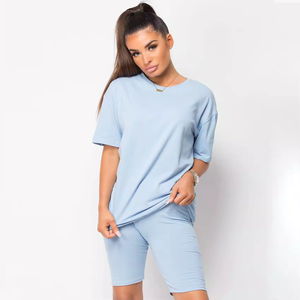 Conjunto de Shorts de Manga Corta con Cuello Redondo para Mujer, Dos Piezas, Top Corto con Estampado de Letras, Conjuntos de Shorts de Cintura Alta para Mujer 2024 - Product Image 1