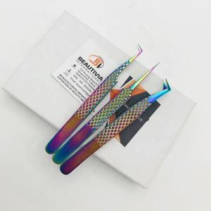 Pinzas de extensión de pestañas de Plasma arcoíris de acero inoxidable sostenibles de alta calidad profesionales al por mayor fuerte agarre personalizado - Product Image 2