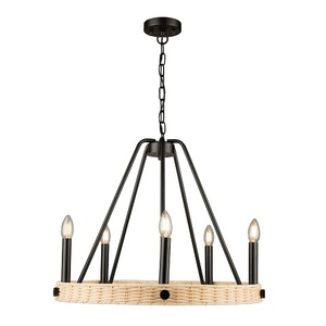 Lámpara Colgante Redonda Rústica Tradicional de Ratán, Lámpara de Araña de Hierro Forjado, Lámpara Colgante LED Hecha a Mano - Product Image 1