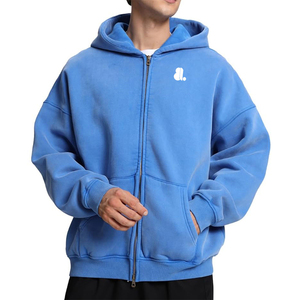 Nouveau sweat à capuche zippé en coton 100% respirant à séchage rapide, coupe régulière, effet délavé, pour homme, service OEM - Product Image 1