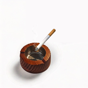 <b>Vintage</b> Wooden <b>Ashtray</b> for Home & Office Round Brown Premium Natural Wood Tabletop <b>Ashtray</b> for Living Room & Balcony - Product Image 1