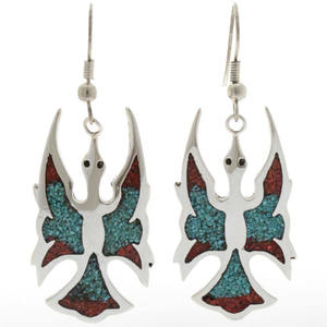 Pendientes colgantes de Coral turquesa estilo Navajo Sterling Waterbird 0093 incrustaciones de ajuste de bisel de moda para aniversario - Product Image 1