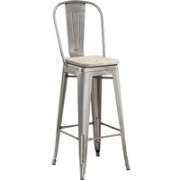 Chaise de bar en métal argenté avec repose-pieds, dossier haut en bois, pour cuisine et petit-déjeuner, H-607