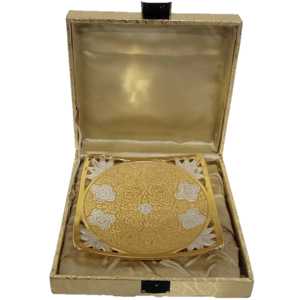 Tazón Decorativo Oriental Plateado y Dorado para Centro de Mesa, Hecho a Mano, 15.24 cm de Diámetro, Juego de Tazones de Acero Pulido para Bodas - Product Image 1