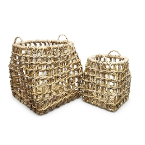 Natural Hand Woven Open Weave Lattice Storage <b>Basket</b> Set <b>Square</b> Tapered Pot Planter Organizer Setup Decor Pure Art Design - Product Image 1