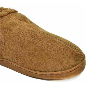 Pantofole da uomo Gold Toe in finta pelle scamosciata, modello Twin Gore con punta chiusa, colore beige scuro, fodera in pelliccia sintetica - Product Image 2