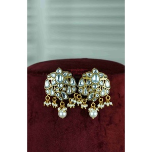 Swarn 925 Sterling <b>Silver</b> Gold Plated Flower <b>Necklace</b> & Earring <b>Set</b> Crystal Rhinestone Polished Fine Bridal Jewelry for Weddings - Product Image 3