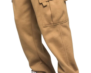 Men's Khaki Cargo Sweatpants Elastic Waist Drawstring Multiple Pockets Casual Style Woolen Fabric Straight Pattern Autumn Wear - Product Image 2