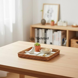 Bandeja de Ratán Tejida Moderna de Primera Calidad, Elegante, Multiusos, Decorativa, Móvil, para el Hogar, Comedor, Tradebyd - Product Image 2