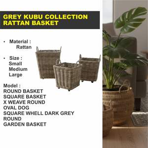 ตะกร้าหวายงานฝีมือ คอลเลคชั่นเกรย์คูบู - Product Image 2