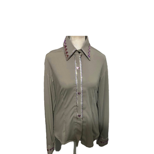 Chemise de spectacle western Cowgirl faite à la main sur tissu taffetas extensible pour vêtements équestres - Product Image 1