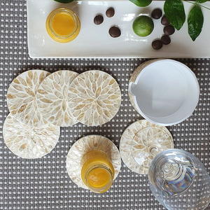 Wholesale BSCI passed factory <b>black</b> natural slate round scoaster table ware factory price in India material horn wood bone resin - Product Image 2