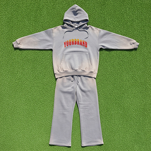 Logo de broderie personnalisé 100% coton lourd sunfade washed sweat-shirt 2 pièces de haute qualité ensemble pull à capuche et jogging évasé - Product Image 1