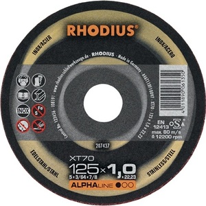 Discos de Corte XT70 D125x1mm Rectos INOX, Diámetro del Orificio 22.23mm, RHODIUS, Paquete de 100 - Product Image 1