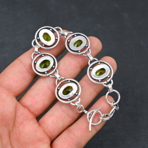 Pulsera de piedras preciosas creadas en laboratorio de peridoto verde estilo de cadena hecho a mano 925 plateado diseñador de lujo joyería compromiso de boda - Product Image 3