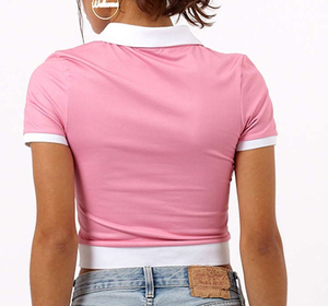 Polo corto de algodón puro con logotipo personalizado OEM para mujer Polo personalizado con cremallera Camisas de mujer - Product Image 3