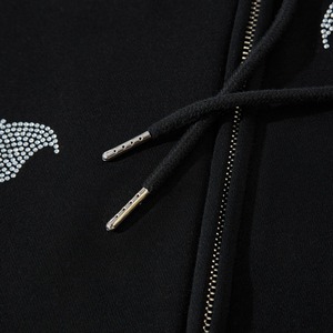 Sweat à capuche en éponge noire pour hommes, sweat à capuche uni avec strass, fermeture éclair complète, sweats à capuche de conception personnalisée de grande taille - Product Image 4