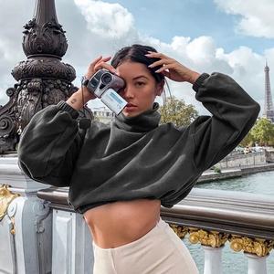 2021 sweat à capuche personnalisé en gros rue oreille cordon sweats sweats à capuche courts femmes sweats à capuche pull - Product Image 5