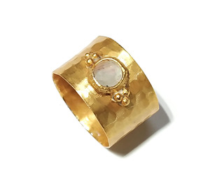 925 Silver Gold Plated Ring Rainbow <b>Moonstone</b> Gemstone Statement Ring Round Shape Engagement For Women - Product Image 6