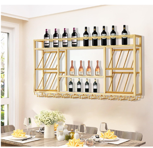 Porte-vin mural en métal doré de luxe et grand étagère de rangement. Disponible au prix de gros. - Product Image 1