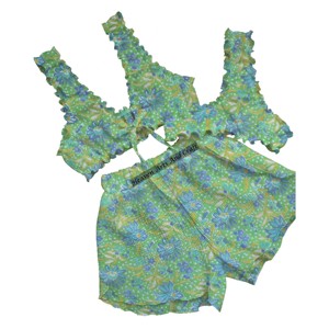 Vêtements de nuit tendance, imprimé à la main, lingerie pour femmes, ensemble de 3 pièces, soutien-gorge, culotte, short, 100% coton pur, imprimé à la main - Product Image 6