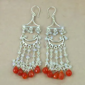 925 Silver <b>Fashion</b> <b>Chandelier</b> <b>Earrings</b> for Women Featuring Carnelian Gemstones - Product Image 2