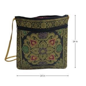 Sac bandoulière bohème Nayra Banarasi en soie, à sangle unique, élégant pour femme, avec fermeture éclair, en cuir véritable et PU, pour l'été, l'hiver et l'automne - Product Image 2