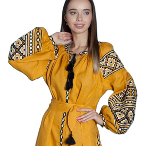 Vyshyvanka-vestido de fiesta de manga larga con cuello en V, borlado - Product Image 1