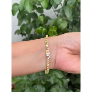 Natural Yellow Sapphire Oval Cut 10 Carat Rhodium Plated Fashion Tennis <b>Bracelet</b> <b>925</b> Sterling <b>Silver</b> Handmade Fine Gemstone - Product Image 3
