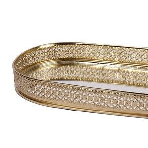 Decorative Oval Glass Gold <b>Tray</b> Vanity <b>Perfume</b> Storage Wedding Gifting <b>Trays</b> in Low Price - Product Image 4