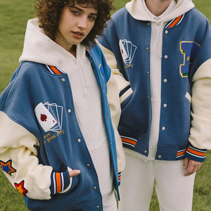 OEM Blouson de baseball brodé en chenille de haute qualité personnalisé Hommes Femmes Bleu en vrac Veste Letterman Varsity - Product Image 2