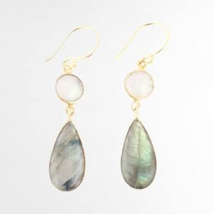 Boucle d'oreille en plaqué or 18 carats Boucle d'oreille en fil de labradorite laiteux blanc et naturel Boucle d'oreille en argent sterling 925 - Product Image 4