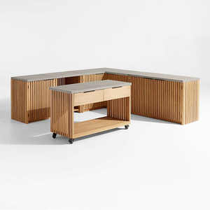 Conjunto de Cocina Exterior en Forma de L Sophia, Hecho de Madera de Teca Sólida con 5 Secciones y Acabado Natural - Product Image 3