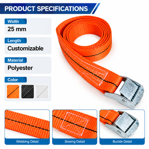 Sangle d'arrimage à boucle à came en polyester haute résistance 25 mm 250 kg sans crochet pour transport de marchandises Fournisseur OEM - Product Image 4